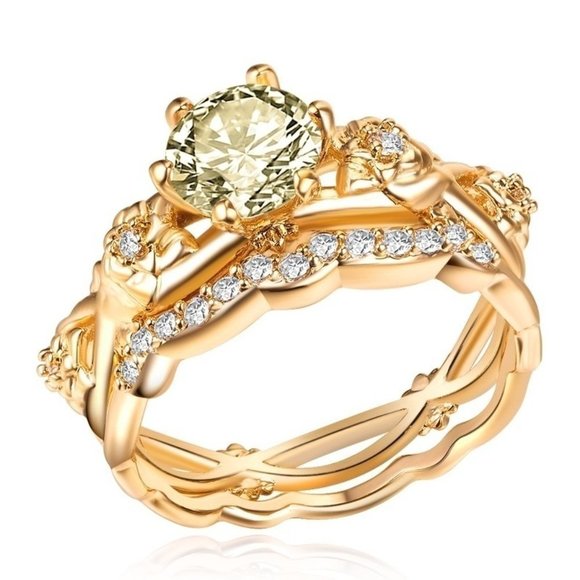 🍂  14k Gold Plated Olive Green CZ Wedding Ring for Women, FB16FA1126 - Picture 1 of 4